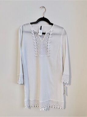 Jantzen White Crochet Trim Tunic Medium Cotton Boho Beach